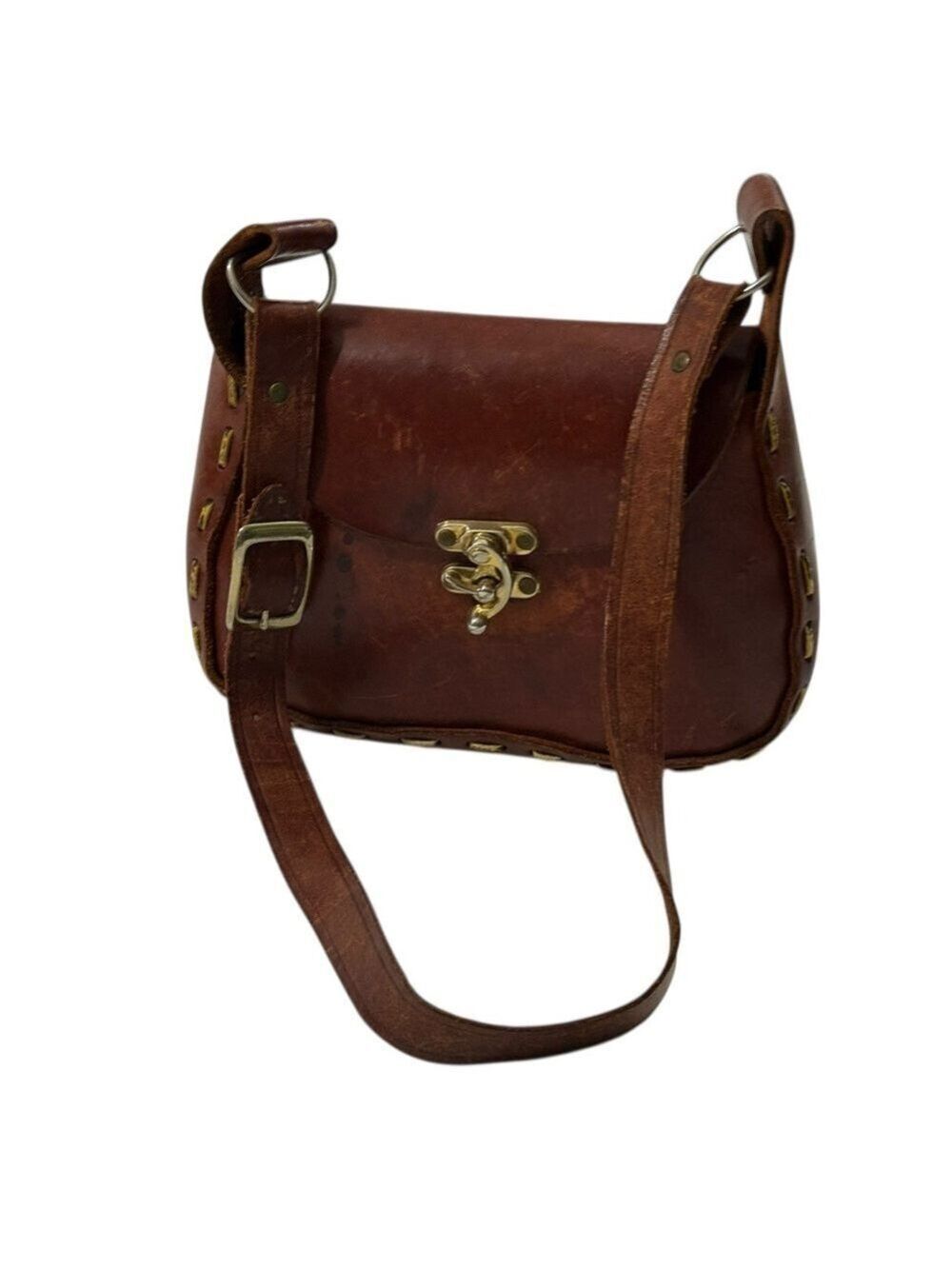 Vintage Handmade Leather Fox Embossed Saddle Bag Boho Rustic Crossbody - Picture 3 of 14